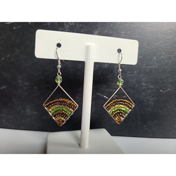 Beaded Dangling Pierced Earrings Vintage - Picture 2 of 10